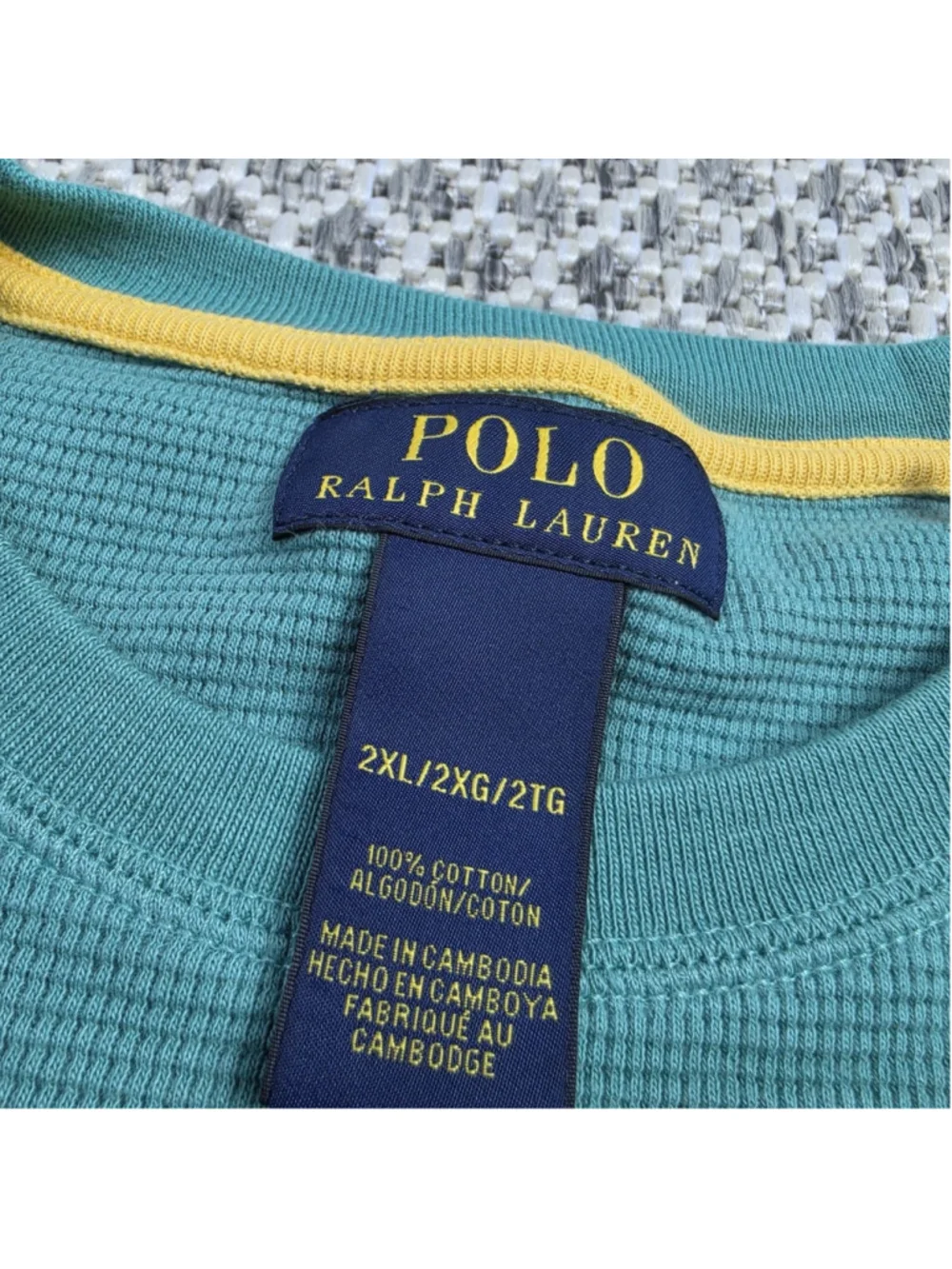 Polo Ralph Lauren Mens 2XL Waffle Knit Thermal Shirt Long Sleeve Teal Pony